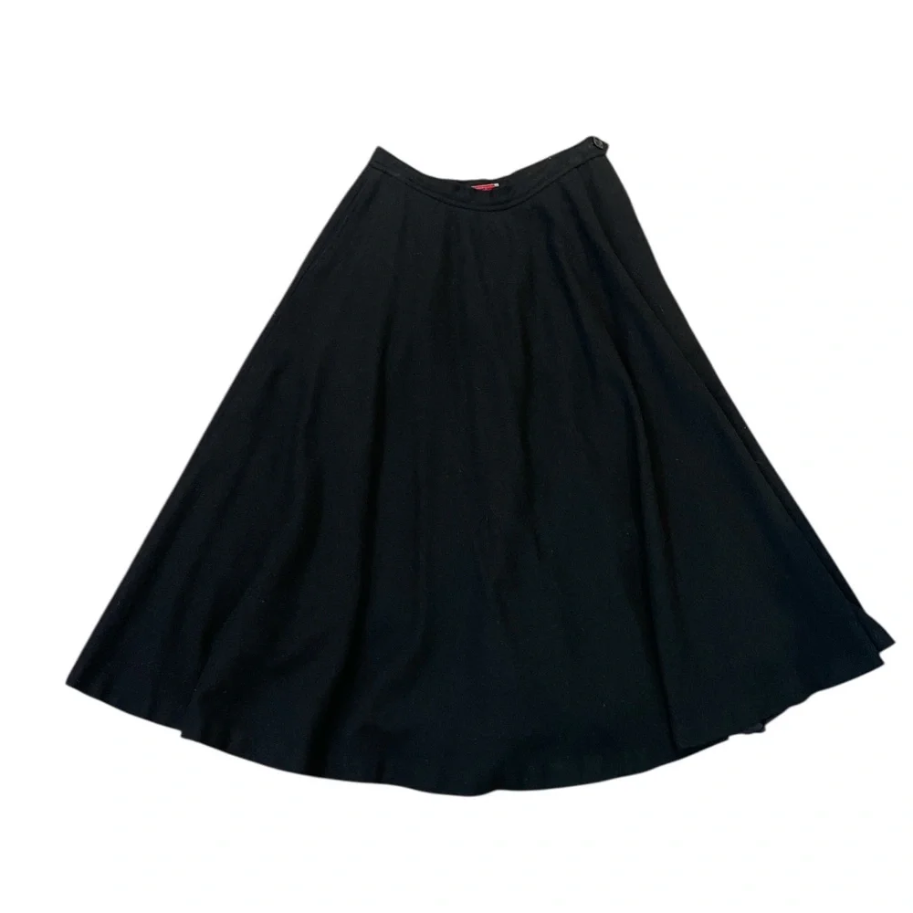 Vtg Evan Picone Midi Skirt Wool Blend Black Circle A-Line Full Pockets Size 10